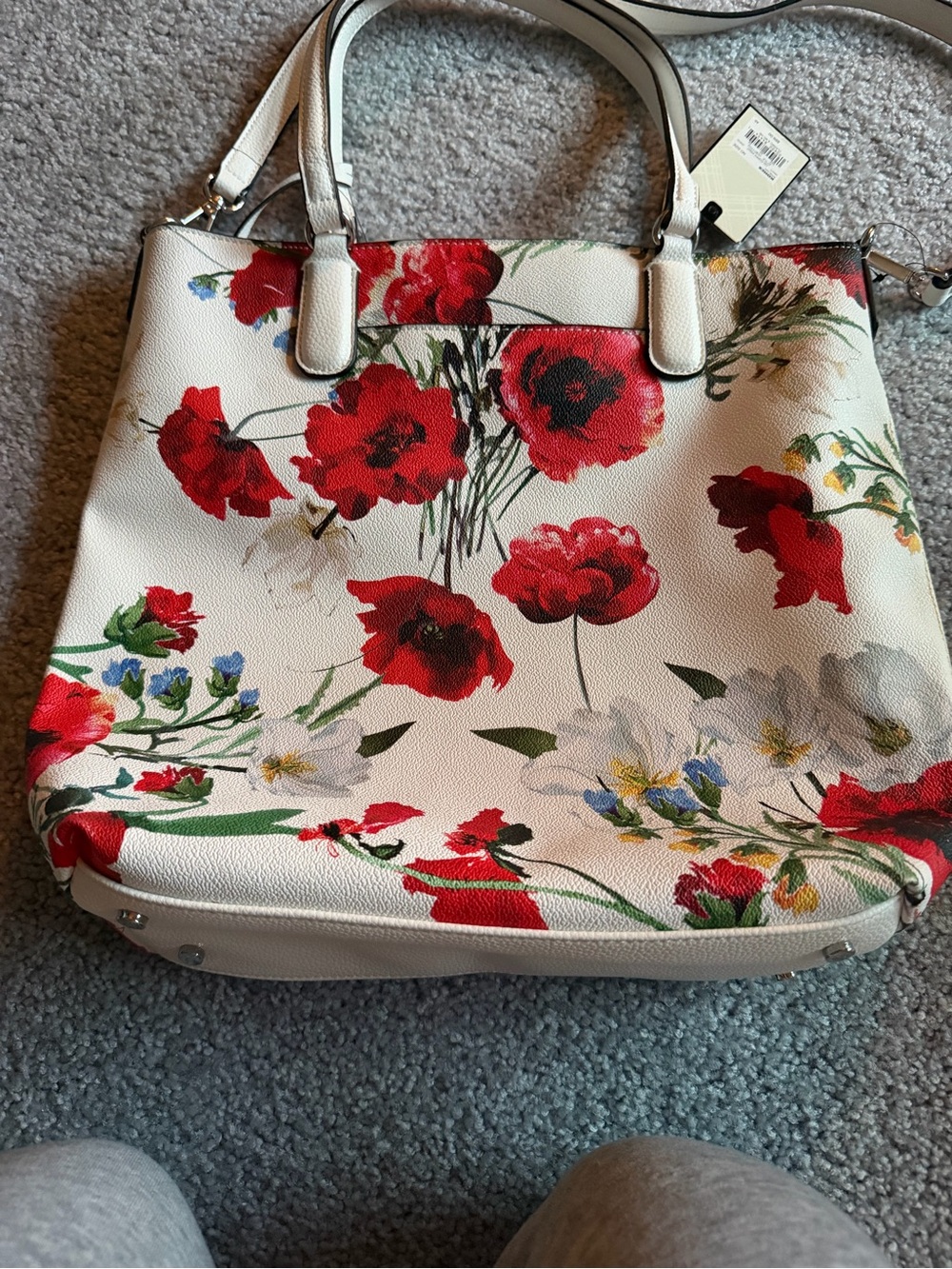 Dana Buchman Cream Shoulder Tote with Red Floral Print